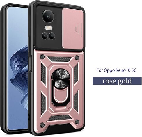 Case for Oppo Reno 10 5G / Reno 10 Pro 5G with Tempered Glass Screen Protector [2 Pack],Sliding Camera Window, Kickstand, Shock-Proof Anti-Scratch Dual-Layer Phone Cover, Black in Saudi Arabia