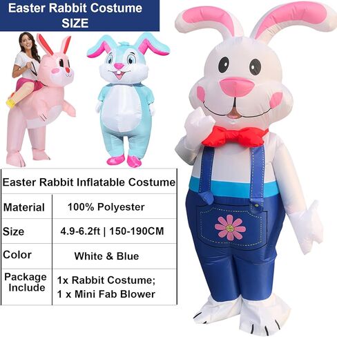 ZISUEX Blue Rabbit Inflatable Costume Easter Bunny Costume Adult Rabbit Blow Up Suit Easter Inflatable Costume in Kuwait