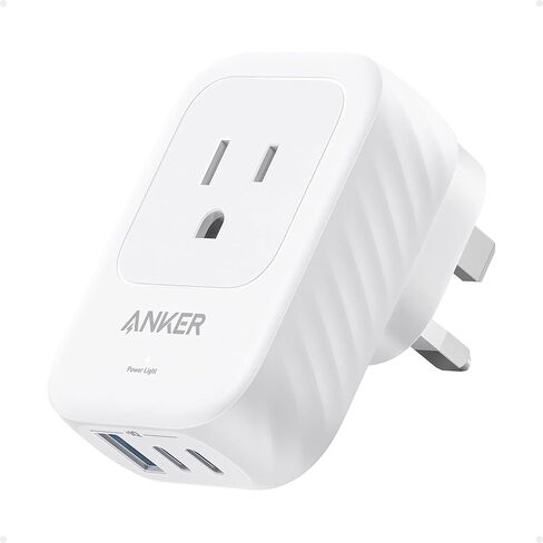 Anker European Travel Plug Adapter, 15W USB-C Power Plug, Fits Type E/F Sockets with 2 AC Outlets, 2 USB C & 1 USB A Port, Compact for iPhone 15, iPad, and More (Not Compatible with Type L/G Sockets) in Saudi Arabia