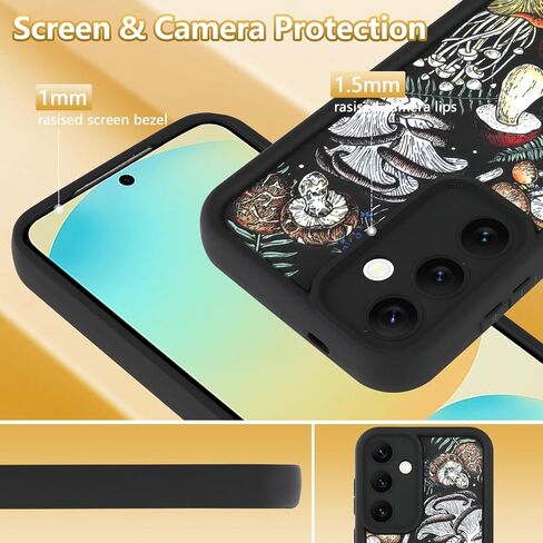 KANGHAR Black Case for Samsung Galaxy S24 Fe Case, Cute Mushroom Art Design Soft TPU Shockproof Protective for Women Girls Slim Phone Cover in Kuwait