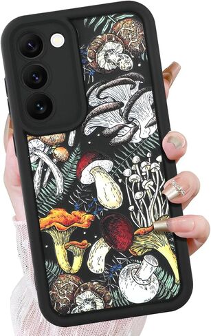 حافظة KANGHAR سوداء لهاتف سامسونج جالاكسي S24 Fe، تصميم فني فطر لطيف، حماية ناعمة من مادة TPU مضادة للصدمات للنساء والفتيات، غطاء هاتف نحيف in Kuwait