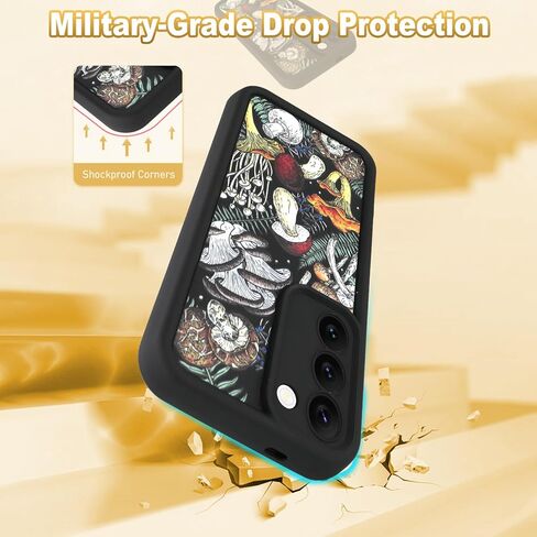 حافظة KANGHAR سوداء لهاتف سامسونج جالاكسي S24 Fe، تصميم فني فطر لطيف، حماية ناعمة من مادة TPU مضادة للصدمات للنساء والفتيات، غطاء هاتف نحيف in Kuwait