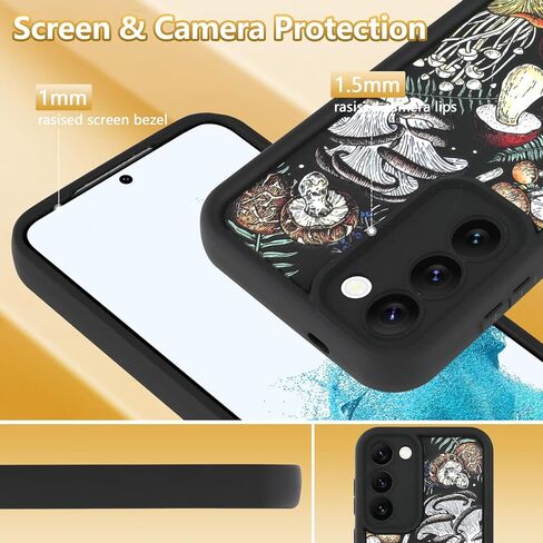 حافظة KANGHAR سوداء لهاتف سامسونج جالاكسي S24 Fe، تصميم فني فطر لطيف، حماية ناعمة من مادة TPU مضادة للصدمات للنساء والفتيات، غطاء هاتف نحيف in Kuwait