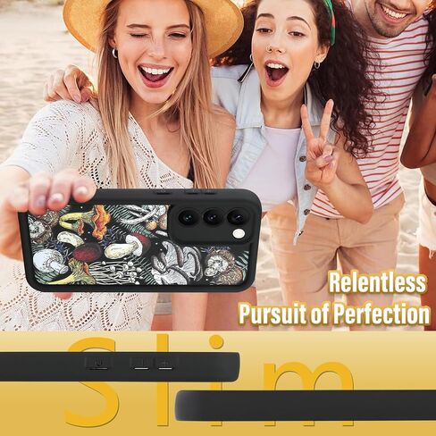 حافظة KANGHAR سوداء لهاتف سامسونج جالاكسي S24 Fe، تصميم فني فطر لطيف، حماية ناعمة من مادة TPU مضادة للصدمات للنساء والفتيات، غطاء هاتف نحيف in Kuwait