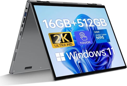 2025 Newest 14'' 2-in-1 Laptop Touchscreen, 2K(2240 x 1400) Display, Intel N95 Processor(3.4GHz), 16GB RAM 512GB SSD, Windows 11 Laptop Convertible with Backlit KB, Webcam, WiFi, BT (Metal) in Saudi Arabia