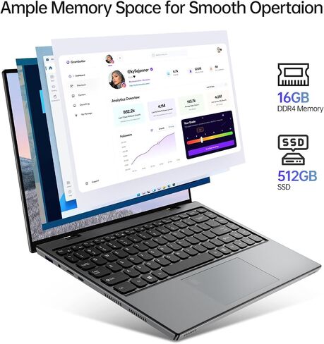 2025 Newest 14'' 2-in-1 Laptop Touchscreen, 2K(2240 x 1400) Display, Intel N95 Processor(3.4GHz), 16GB RAM 512GB SSD, Windows 11 Laptop Convertible with Backlit KB, Webcam, WiFi, BT (Metal) in Saudi Arabia