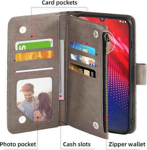 حافظة هاتف Asuwish لهاتف Moto Z4/Moto Z 4 Play/MotoZ4 Force غطاء خلوي مع واقي شاشة وحبل معصم وحزام معصم زهرة ماندالا وحامل بطاقات Motorola 4Z Motoz4cases MotoZ4Play XT1980-4 2019 رمادي in Saudi Arabia