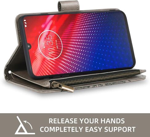 حافظة هاتف Asuwish لهاتف Moto Z4/Moto Z 4 Play/MotoZ4 Force غطاء خلوي مع واقي شاشة وحبل معصم وحزام معصم زهرة ماندالا وحامل بطاقات Motorola 4Z Motoz4cases MotoZ4Play XT1980-4 2019 رمادي in Saudi Arabia
