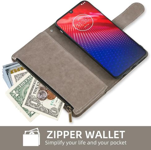 حافظة هاتف Asuwish لهاتف Moto Z4/Moto Z 4 Play/MotoZ4 Force غطاء خلوي مع واقي شاشة وحبل معصم وحزام معصم زهرة ماندالا وحامل بطاقات Motorola 4Z Motoz4cases MotoZ4Play XT1980-4 2019 رمادي in Saudi Arabia