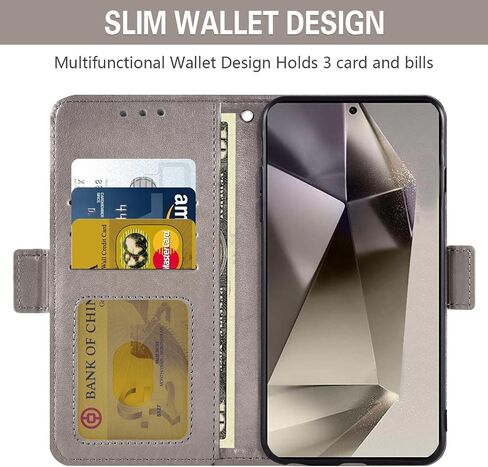 Asuwish Phone Case for Samsung Galaxy S24 Ultra 5G Wallet Cover Tempered Glass Screen Protector Credit Card Holder Flip Purse Wrist Strap Stand Cell Accessories S24Ultra 24S S 24 24Ultra Women Gray in Saudi Arabia