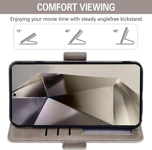 Asuwish Phone Case for Samsung Galaxy S24 Ultra 5G Wallet Cover Tempered Glass Screen Protector Credit Card Holder Flip Purse Wrist Strap Stand Cell Accessories S24Ultra 24S S 24 24Ultra Women Gray in Saudi Arabia