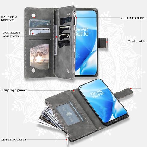 حافظة هاتف لهاتف OnePlus Nord N200 5G مع واقي شاشة من الزجاج المقسى وحامل بطاقات بسحاب على شكل زهرة ماندالا خلية One Plus N 200 G5 1 Plus 200N 1plus One+ 1+ N2005G 2021 أزرق in Saudi Arabia