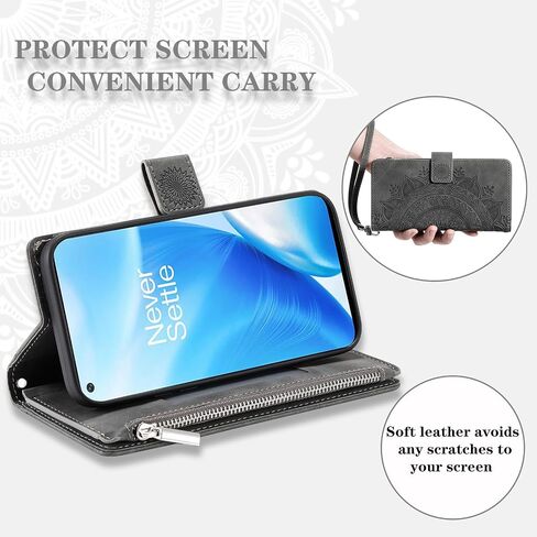 حافظة هاتف لهاتف OnePlus Nord N200 5G مع واقي شاشة من الزجاج المقسى وحامل بطاقات بسحاب على شكل زهرة ماندالا خلية One Plus N 200 G5 1 Plus 200N 1plus One+ 1+ N2005G 2021 أزرق in Saudi Arabia