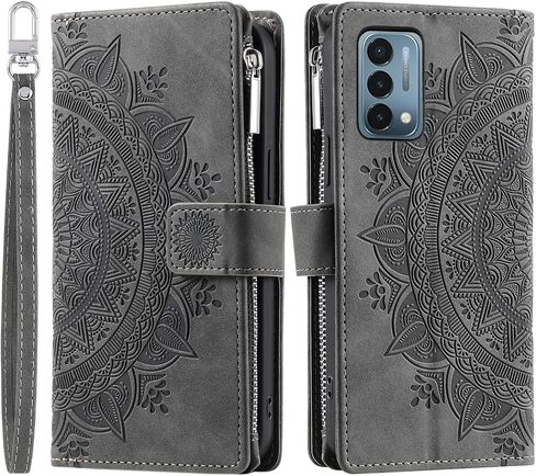 حافظة هاتف لهاتف OnePlus Nord N200 5G مع واقي شاشة من الزجاج المقسى وحامل بطاقات بسحاب على شكل زهرة ماندالا خلية One Plus N 200 G5 1 Plus 200N 1plus One+ 1+ N2005G 2021 أزرق in Saudi Arabia