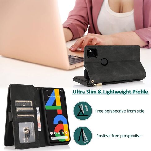 Asuwish Compatible with Google Pixel 4a 4G Wallet Case Tempered Glass Screen Protector and Zipper Leather Flip Cover Card Holder Stand Cell Accessories for Pixel4a Pixle a4 5.8 2020 Women Men Brown in Saudi Arabia