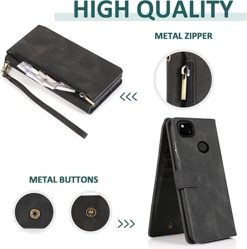 Asuwish Compatible with Google Pixel 4a 4G Wallet Case Tempered Glass Screen Protector and Zipper Leather Flip Cover Card Holder Stand Cell Accessories for Pixel4a Pixle a4 5.8 2020 Women Men Brown in Saudi Arabia
