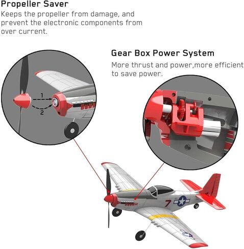 Top Race Remote Control Airplane, RC Plane 4 Channel Ready to Fly RC Planes for Adults, Advanced RC Foam Plane, Remote Control War Cessna P51 Mustang Upgraded with Propeller Saver (14 * 15 inch) in Kuwait