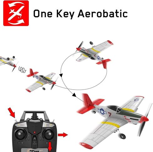Top Race Remote Control Airplane, RC Plane 4 Channel Ready to Fly RC Planes for Adults, Advanced RC Foam Plane, Remote Control War Cessna P51 Mustang Upgraded with Propeller Saver (14 * 15 inch) in Kuwait