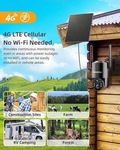 4G LTE Solar Security Camera Wireless Outdoor, 2.5K No Wi-Fi Outdoor Camera Wireless w/AI Object Analysis, PIR Motion Detection, 360° PTZ View, Full Color Night Vision, SD/Cloud Storage in Saudi Arabia