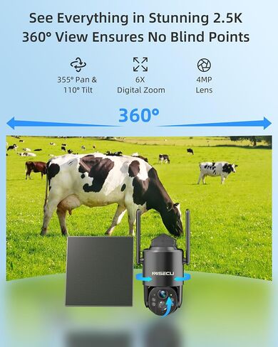 4G LTE Solar Security Camera Wireless Outdoor, 2.5K No Wi-Fi Outdoor Camera Wireless w/AI Object Analysis, PIR Motion Detection, 360° PTZ View, Full Color Night Vision, SD/Cloud Storage in Saudi Arabia