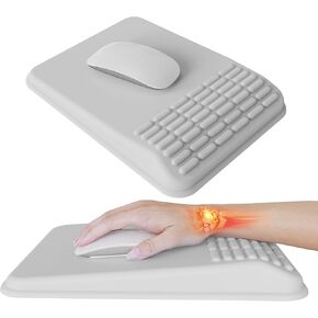 MEKASS Mouse Pad with Wrist Rest, Ergonomic Slope Mousepad for Carpal Tunnel Pain Relief, Memory Foam Desk Computer Wrist Support Mouse Pad with Non-Slip PU Base for Office Home (Silvery White)