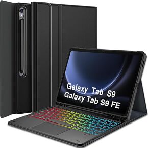 Touchpad Keyboard Case for Samsung Galaxy Tab S9 FE 5G 10.9 Inch/Tab S9 11 Inch 2023, 7 Color Rainbow Backlight Detachable Bluetooth Trackpad Keyboard Folio Smart Cover (Tab S9 FE)
