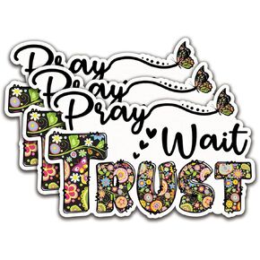 (3Pcs) Pray Wait Trust Sticker Christian Sticker God Decal Waterproof Vinyl Stickers Adult for Laptop Kindle Car Tumbler Water Bottle Mug Phone Notebook - Size 3"x2.2"