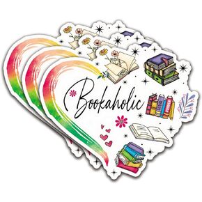 (3Pcs) Bookaholic Stickers Read Books Sticker Reading Decal Waterproof Vinyl Stickers Adult for Laptop Kindle Car Tumbler Water Bottle Mug Phone Notebook Helmet - Size 3"x2,7"