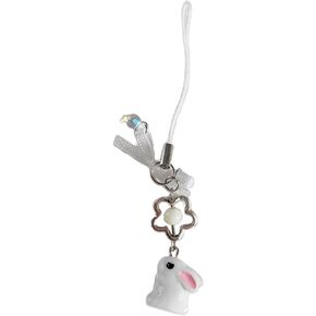 Phone Charm Rabbit Flower Pendant Keychain Phone Chain Strap Lanyard Holder Backpack Ornament Car Key Holder