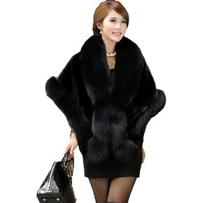 ELFJOY Women Luxury Faux Fur Shawl Winter Faux Fur Coat Wedding Shawl Wrap Stole Warm Fur Cape for Evening Party
