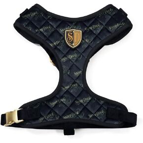 Quilted Velvet Deluxe Pet Harness with logo Pattern and Gold-Tone Metal Hardware