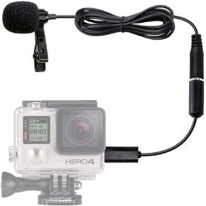 Movo GM100 Clip-on Lavalier Microphone for Compatible with GoPro HERO3, HERO3+ and HERO4 Black, White and Silver Editions - Includes Mic Adapter for Go Pro