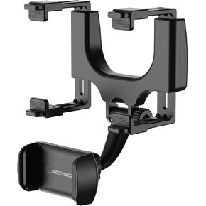 Scosche SUHRM-1 StuckUp Rotatable Hands-Free Cell Phone Holder, Car Rear View Mirror Mount, 360° Hanging Rearview Mirror Phone Mount, Compatible with iPhone 16/15/14/13/12 Series, Android Smartphone