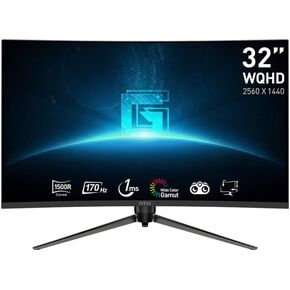 MSI G32CQ5P، شاشة ألعاب مقاس 32 بوصة، شاشة ألعاب منحنية 2560 × 1440 (QHD)، 1 مللي ثانية، 170 هرتز، FreeSync Premium، 1500R، HDMI، DisplayPort، إمالة، دوران، محوري وارتفاع قابل للتعديل. in Kuwait