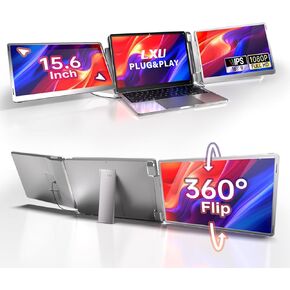 Laptop Screen Extender - 15.6" 360° Rotation Triple Portable Monitor Plug & Play, sRGB 100% Dual Laptop Monitor Screen Extender for 12"-18.5" Laptops, Compatible with Wins Mac Dex Chrome