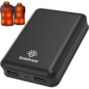 Power Bank for Heated Vest 10000mAh/5V, Portable Charger Battery Pack with 1 Type-C Input and 2 USB Output, Compatible with 5V USB Port Heated Clothes and Electronic Devices, TSA Friendly