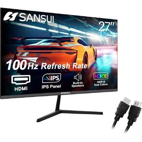 SANSUI 27 inch Monitor 100Hz IPS FHD 1080P HDR10, Computer Monitor Built-in Speakers Gaming Monitor with HDMI/VGA Ports Game RTS/FPS Adaptive Sync, Tilt Adjustable (ES-27X3L HDMI Cable Included)
