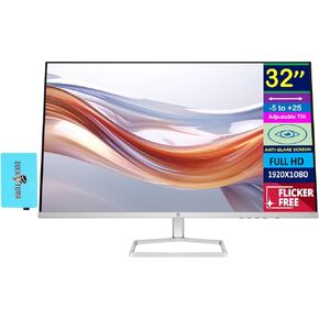 HP 32" FHD VA (1920x1080) Monitor Bundle with Docztorm Dock, 100Hz Refresh Rate, Anti-Glare, Flicker-Free, 2 x HDMI 1.4, 1 x VGA, Ideal for Home & Business, Black (2024 Latest Model)