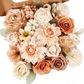 Artificial Flowers Combo Dusty Blush Roses with Stems Bouquets Bridal Wedding Shower Decorations Fake Floral for Party Table Centerpieces Home Decor
