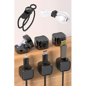 Under Desk Cable Management Set: 6Pcs Adhesive Magnetic Cable Clips & 6Pcs Silicon Cable Ties, Wire Holder Keeper Organizer Hide Or Organize Charger Cable for Home, Office, Car, Desk, Nightstand