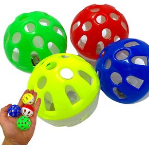Bonka Bird Toys 35036 Pk4 Jingle Balls Foot Talon Parrot Cage Toys, Parrotlet, Budgie, Quaker, Cockatiel, Parakeet, Cat, Kitten, and Similar