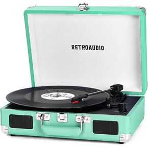Vinyl Record Player Bluetooth Vintage 3-Speed Portable Suitcase Turntables with Built-in Speakers LP Player Support RCA Output and Headphone Output