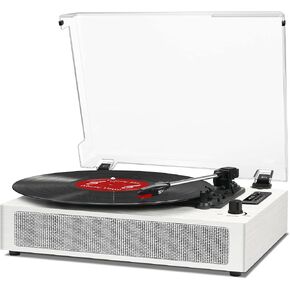 VinylsLink Record Player Bluetooth with Bulit-in Speaker Vintage Record Player with USB Recording EQ Mode Support Belt-Driven 3-Speed Turntable AUX-in RCA Out, White Wood