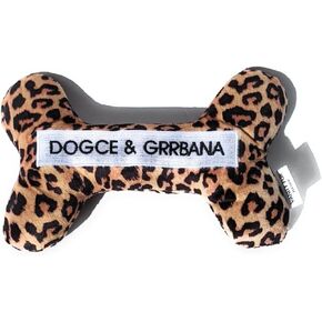 2-in-1 Interactive Plush Dog Toy, Stuffed Squeaky Enrichment Chew Toys, Fashion Designer Parody Dog Toy, Squeaker and Rubber Bone Inside | Dogce & Grrbana