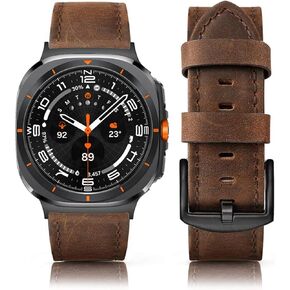 Leather Band Compatible with Samsung Galaxy Watch Ultra 47mm Band, Vintage Genuine Leather Wristband Replacement Band Compatible with Galaxy Watch Ultra Band (2024)