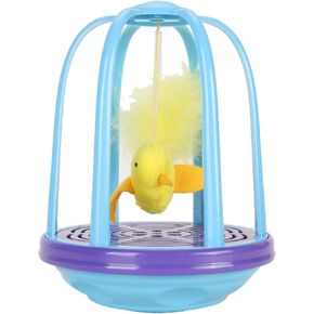 Pssopp Interactive Cat Feather Toy, Boredom Anxiety Reduction Squeaking Kitten Toy Bird in a Cage Toys for Adult Cats (Red)