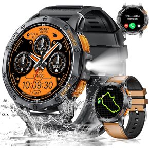 LIGE GPS Military Smart Watch for Men, LED Flashlight/Compass/45 Days Battery/IP68 Waterproof 1.43'' AMOLED Smartwatch, 100+ Sports Modes Fitness Tracker, Rugged Smart Watches for Android iOS