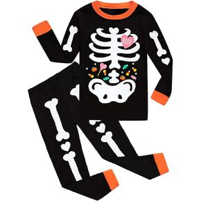 Toddler Boys Halloween Pajamas Glow in The Dark Skeleton Pjs Cotton Sleepwear 2 Piece Pant Sets Halloween Outfit for Kids
