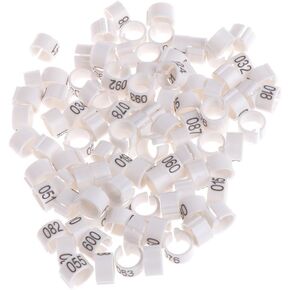 100-Pack 8mm Bird Leg Bands With Numbers Pigeons Foot Bands Clip Rings For Chicken For Quail Poultry Parrot Toys African Grey For Small Parrots For Large Birds Conure Macaw Parrot Toys Parts, White