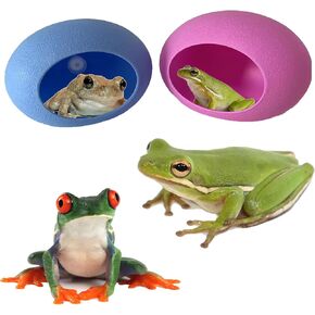 2Pcs Egg Shaped Frogs Habitats with Suction Cups, Frog Dish Holder, Cute Frog Terrarium, Frog Tank Accessories, Decoration for Tree Frog Toad Tadpole, Tree Frog Habitat, Frog Aquarium